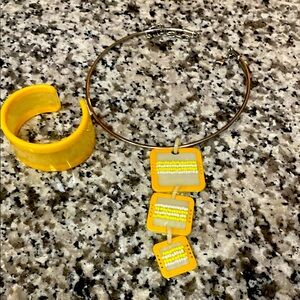 Yellow Beaded Necklace and Bracelet Set